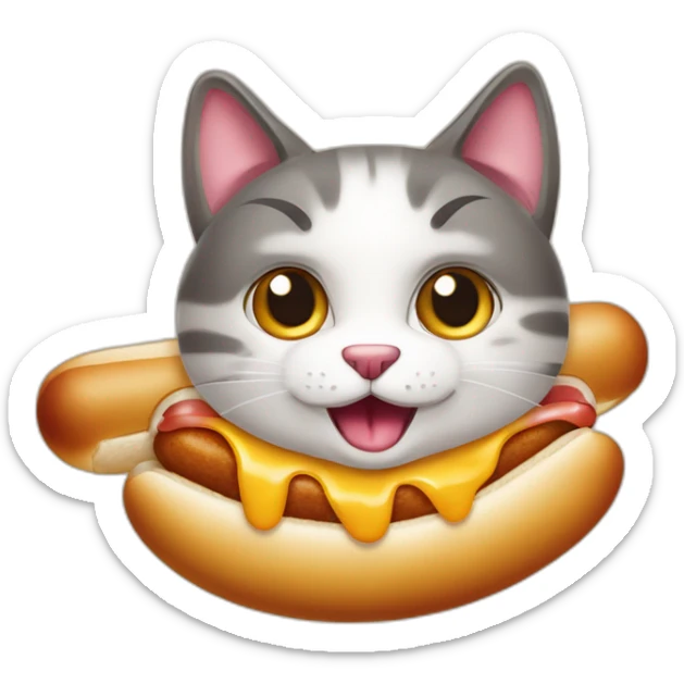 Katze die aus einem Hotdog schießt aus dem Hotdog Würstchen kommen  sticker