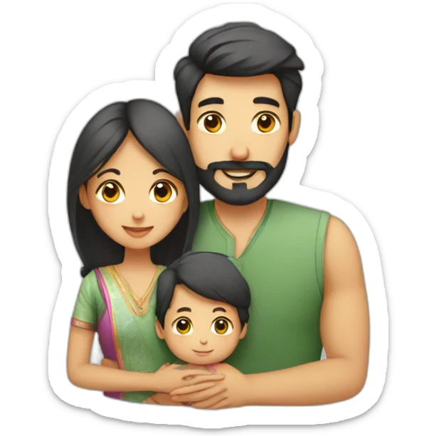 A family with Indian dad with beard and Chinese wife and 1 small baby sticker