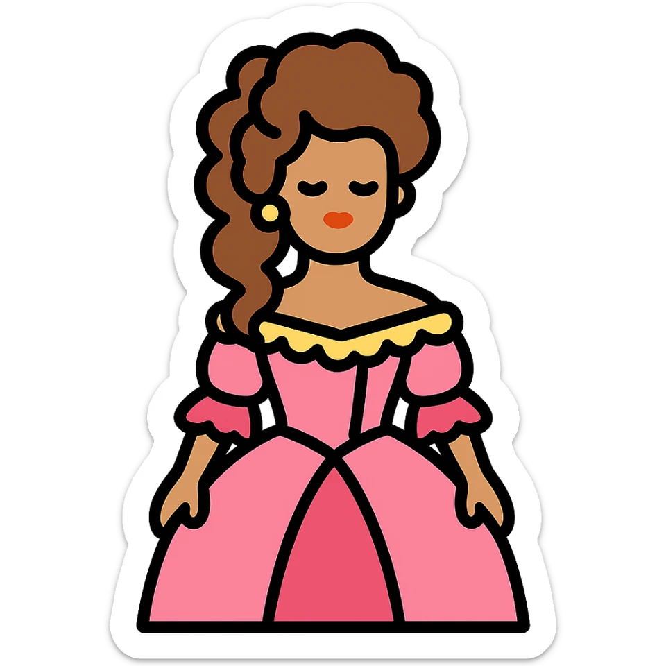 vintage rococo mixed woman with brown hair and light skin in a light pink beautiful gown sticker