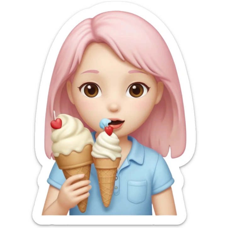 Labubu doll icon, pastel colors, soft shading, eating icecream, saying I love you, gentle expression sticker