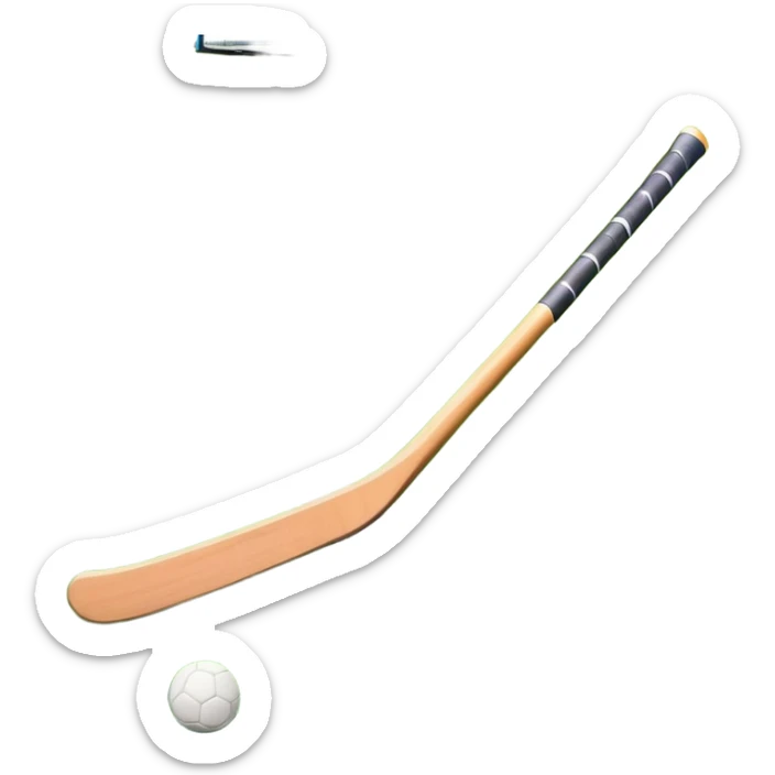 A field hockey stick and ball on a vibrant green grass field, with goalposts and clear field markings in the background. The scene emphasizes the bright, lush grass, highlighting the fast-paced and strategic nature of hockey on a well-maintained pitch. sticker