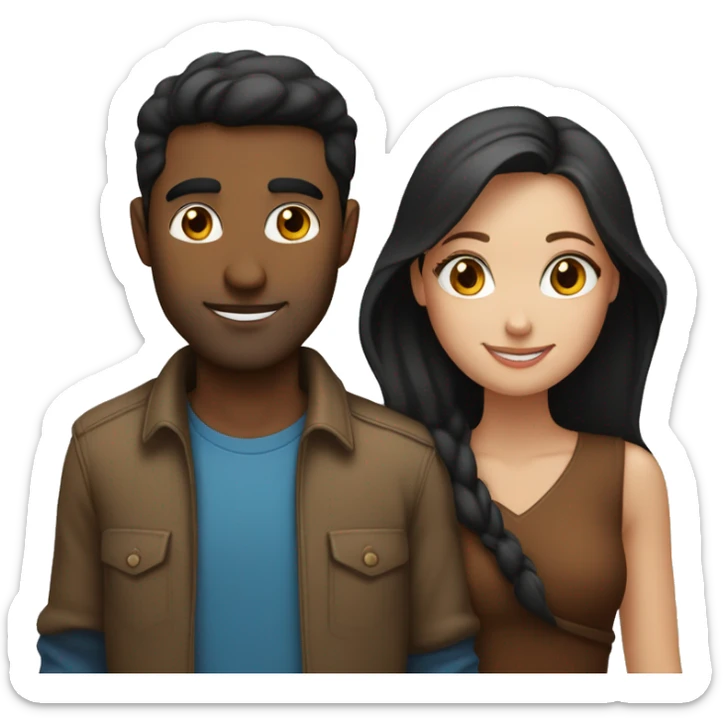 Couple with arms around each other; white woman with blue eyes and brown hair, Indian man with black hair  sticker