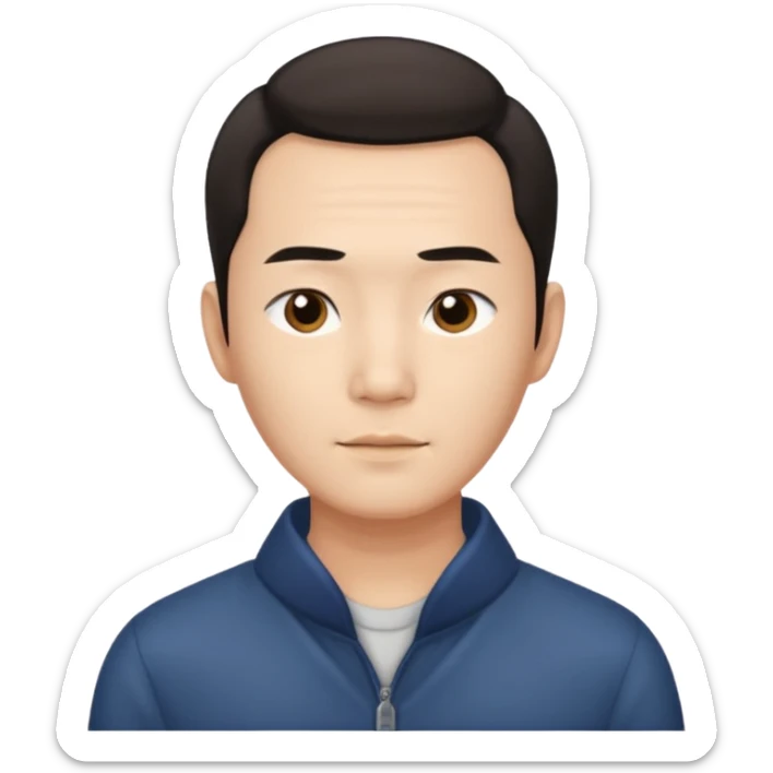 Create an emoji-style image of an Asian man with a middle-part hairstyle and a receding hairline. sticker