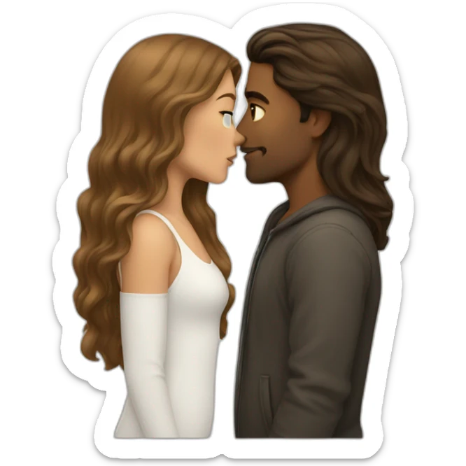 A White man kissing short brown girl with long hair sticker
