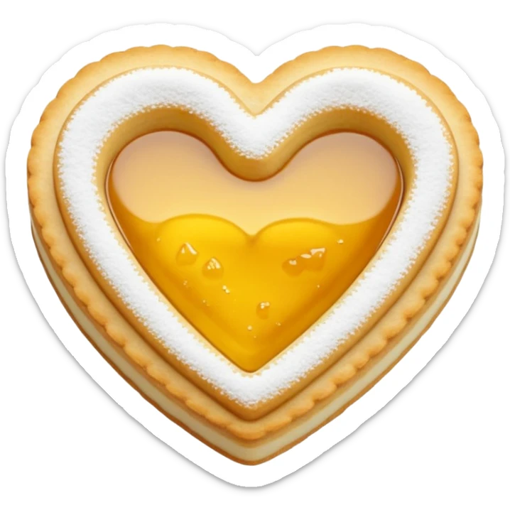 Realistic shortbread cookie in the shape of a heart with color of lemon jelly middle filling and sprinkled powder sugar on top. sticker