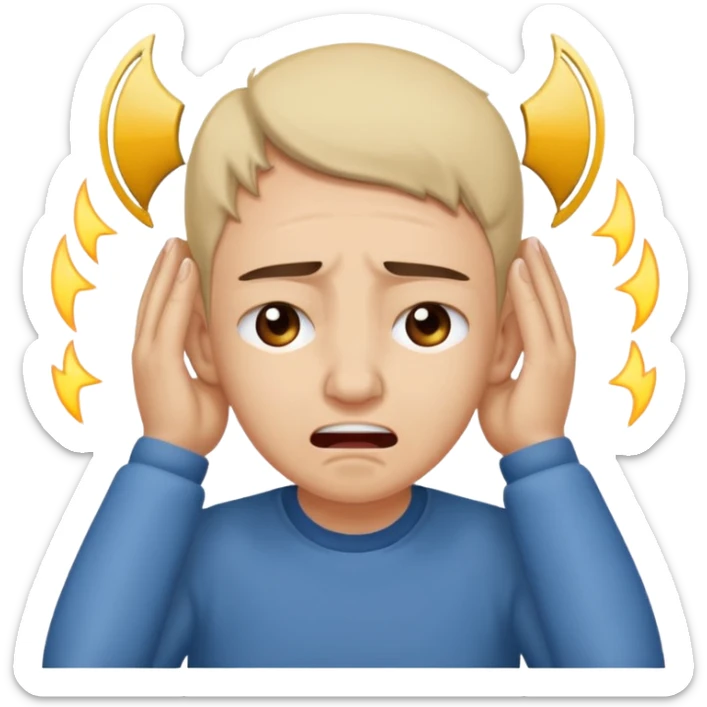 person covering ears, wincing in pain because the sound is terribly loud and hurting ears sticker