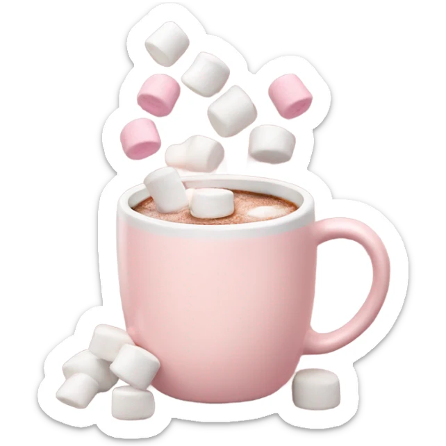 Light Pink mug of hot chocolate with marshmallows  sticker