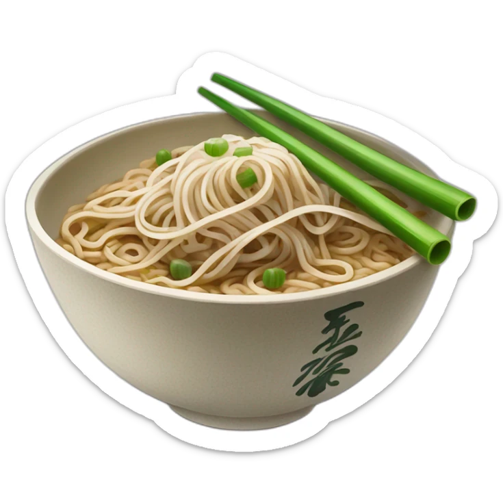 bowl of japanese buckwheat soba noodles with two chopsticks and spring onions sticker