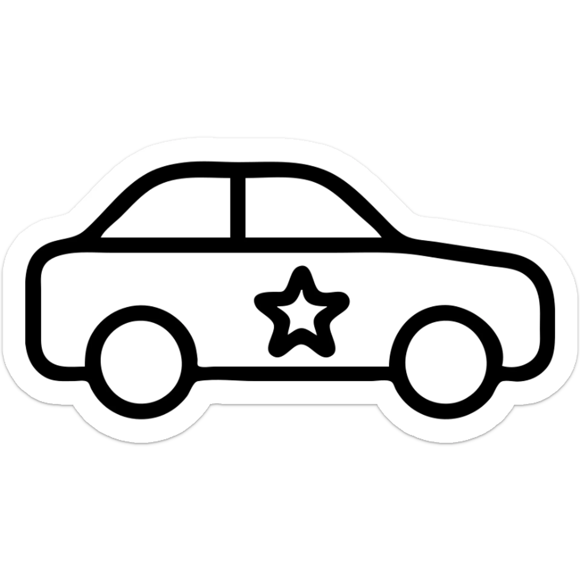 outlined icon of a small star on the glossy black body of a premium vehicle, clean lines, subtle reflections, modern and simple sticker