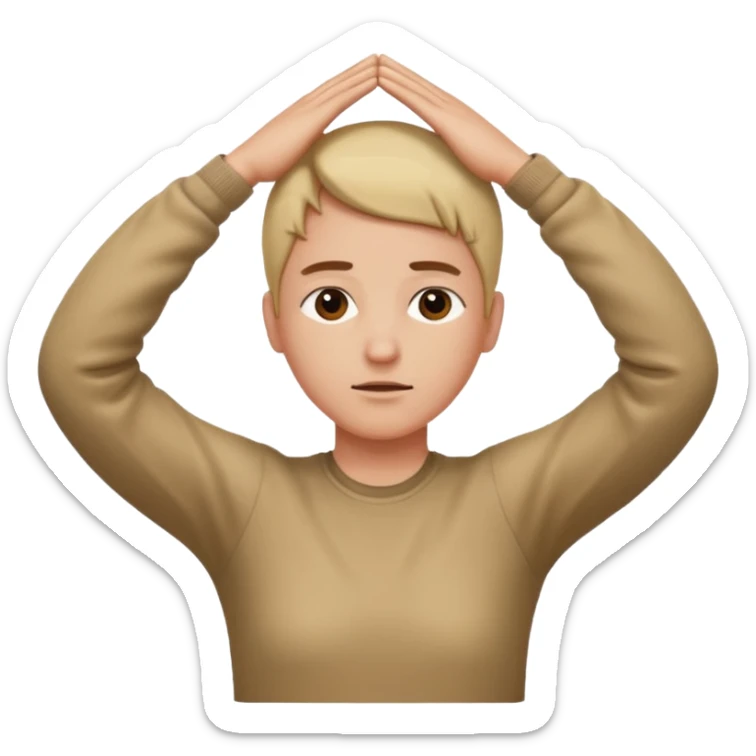 Manos en la cabeza cruzadas con un brazo estirado y la cabeza viendo hacia abajo sticker