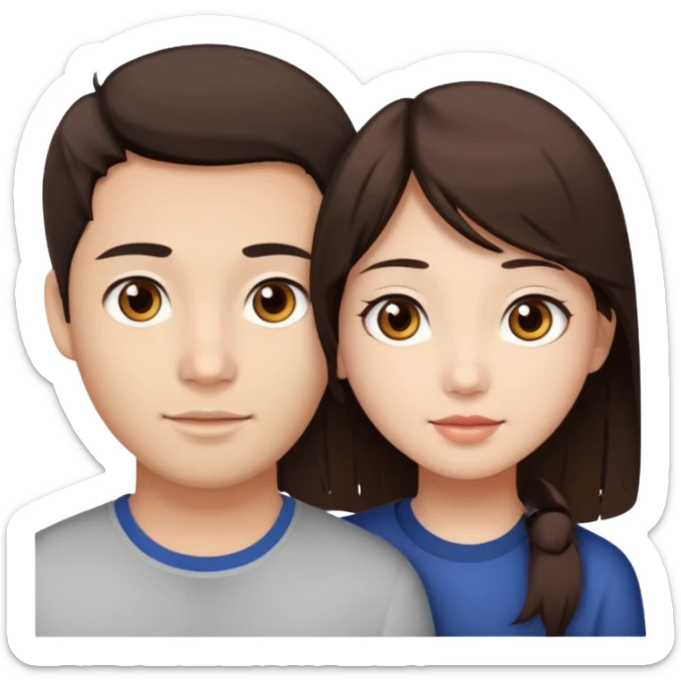 asian girl with brown eyes and dark brown hair, with her white boyfriend that has hazel eyes and light brown hair sticker