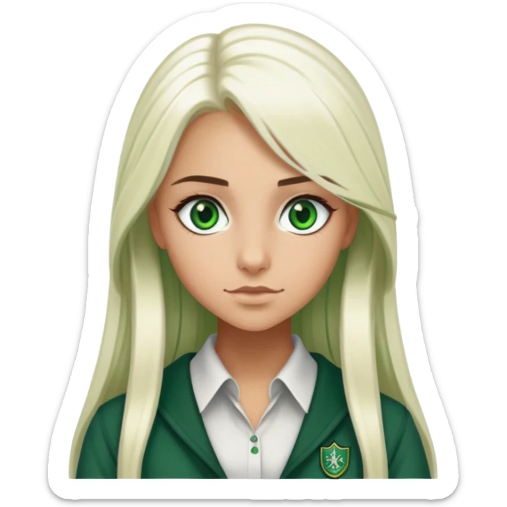 slytherin-house-student-girl-tanned-skin and super-long straight light platinum blonde hair-green eyes sticker