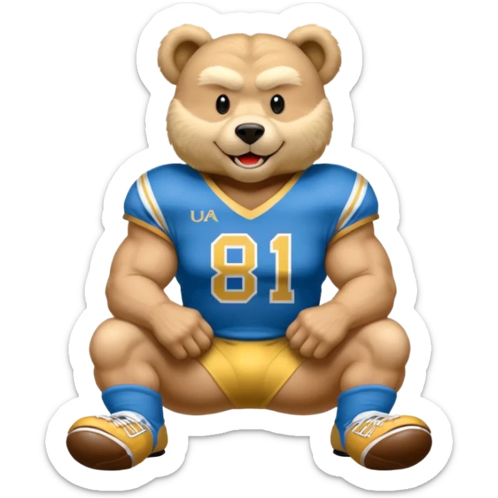 Can you create a emoji of threw Nebraska Cornhusker mascot sitting on top of the UCLA Bruin mascot sticker
