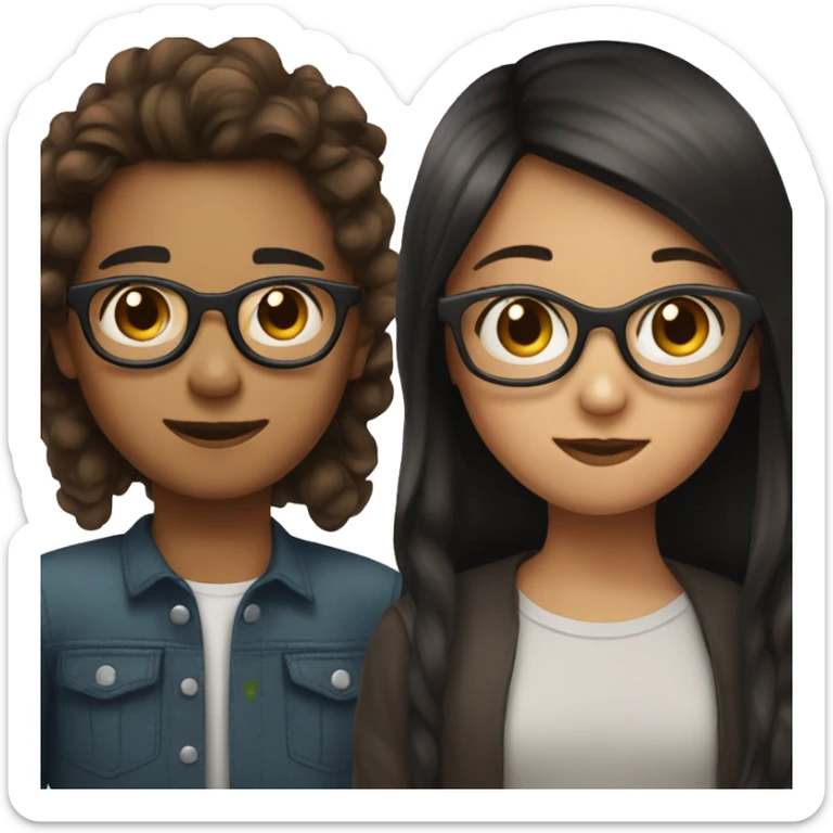 Girl with brown hair, glasses and a boy with black hair without glasses sticker