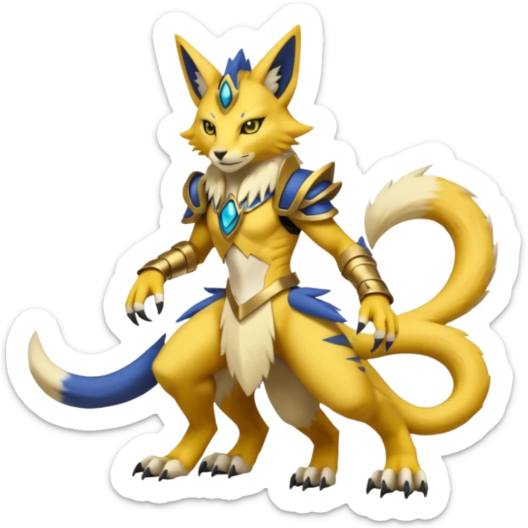 Vernid-Lombax-Koraidon-Renamon-Zeraora-Bastet-Fakémon-Digimon-hybrid-fusion-creature, full body sticker