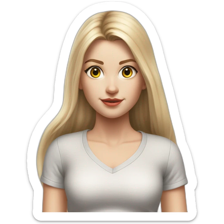 hyperrealist caucasian girl, long straight blonde hair, white v-neck laced crop top, grey tight micro skirt, walking towards camera sticker