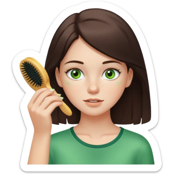 a white brunette girl with green eyes and freckles getting ready in the morning sticker