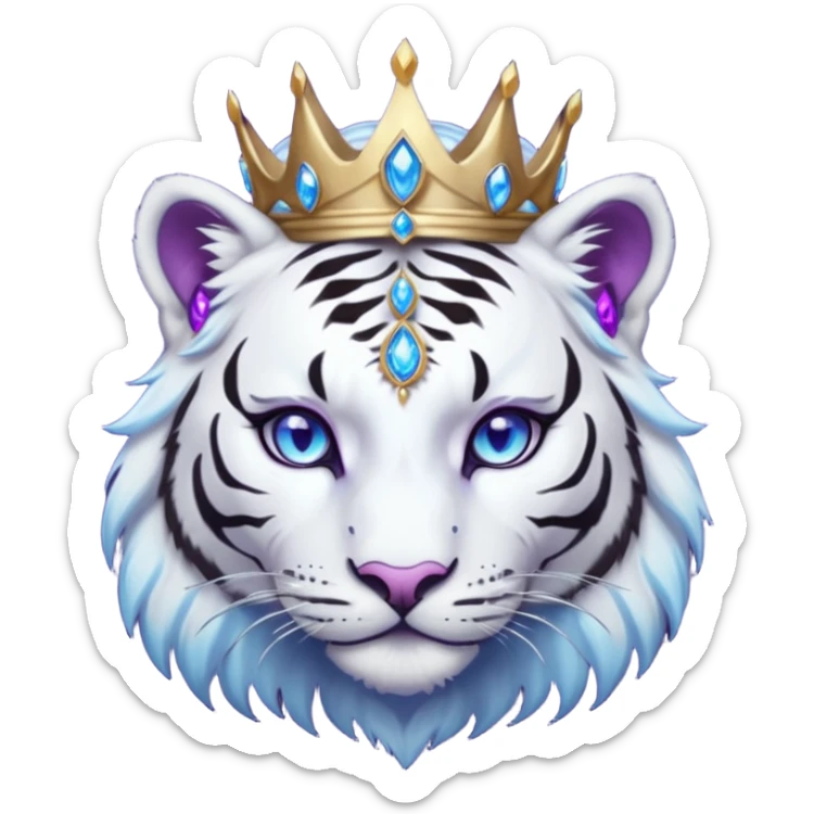 ESO Female white/black tiger khajiit leader of the umbral rose, glowing blue eyes, glowing blue 'third eye' gem; silver crown/tiara with purple gems sticker
