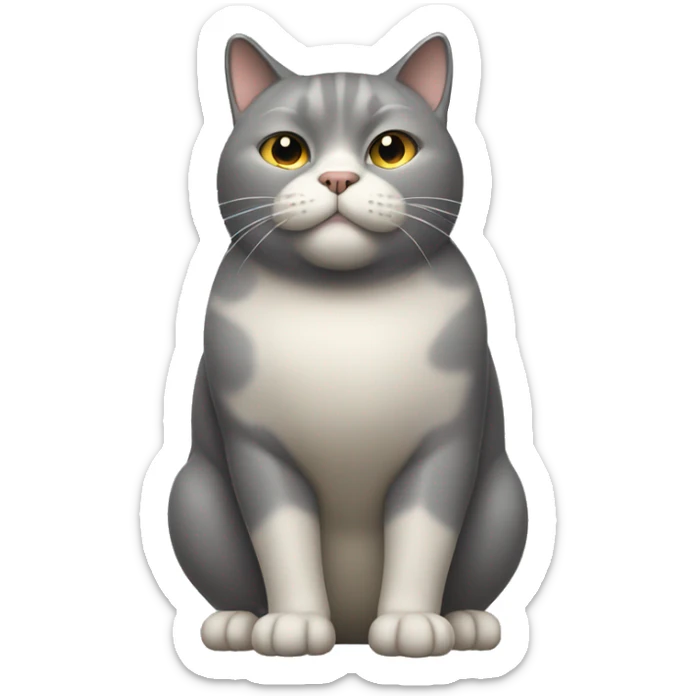 all gray fat cat with a beige spot on the right side of the chin full body sticker