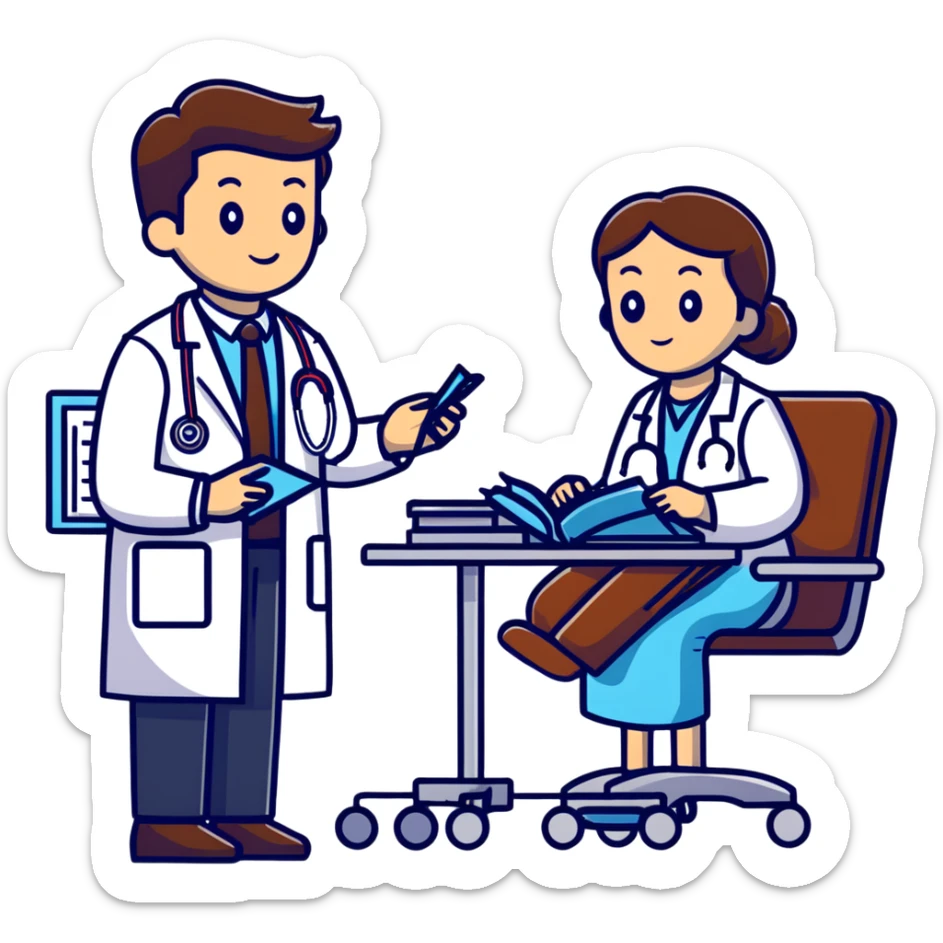 Doctor listening to patient's lungs with stethoscope, cancer screening examination in medical office sticker