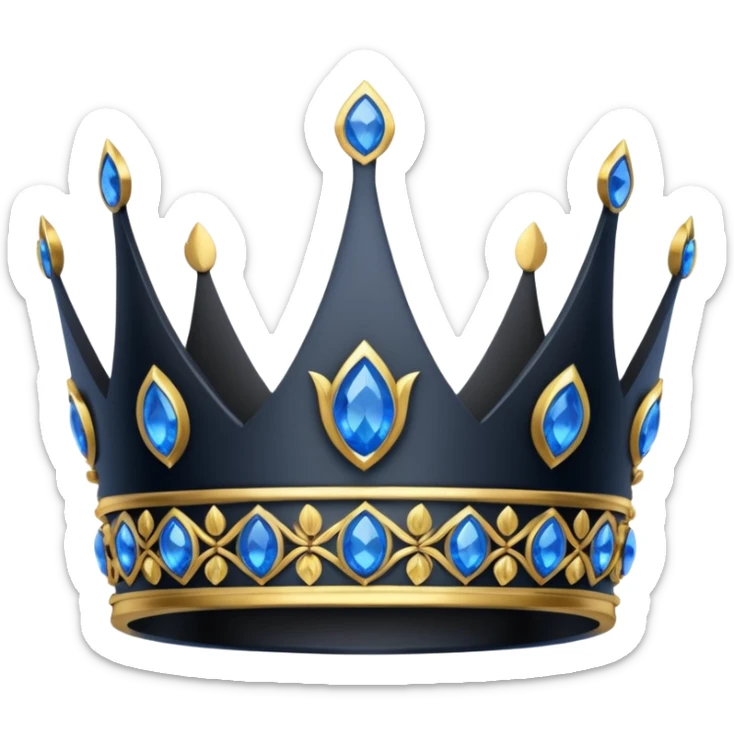 eine schwarze krone mit ein wenigen verzirten goldblätter und blauen edelsteine sticker