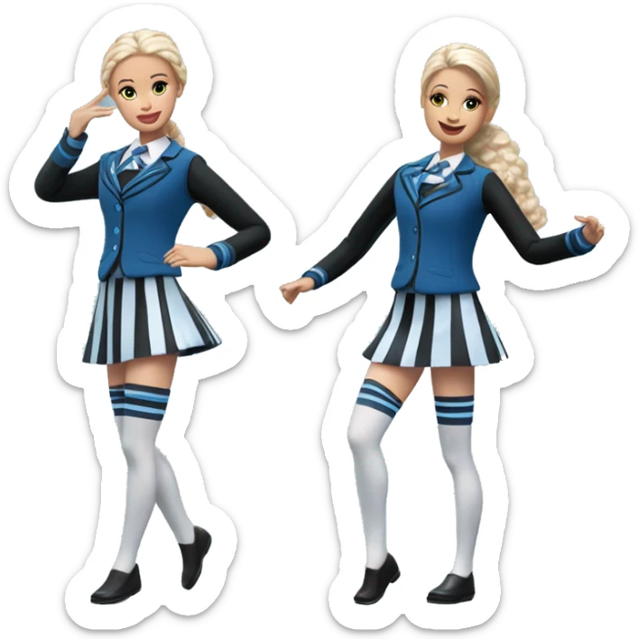 Good time Barbie enid sinclair from Nevermore academy in blue and black vertically striped school uniform dancing to music  sticker