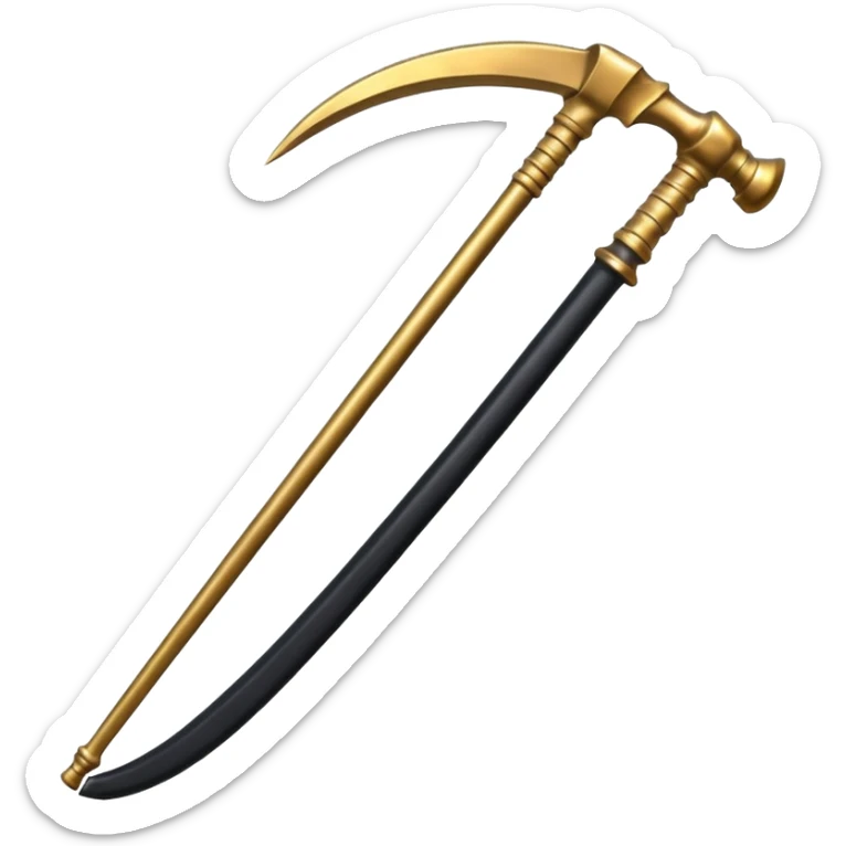 The scythe of the God of Death, a symbol of death, is long and straight, entirely in deep black. sticker
