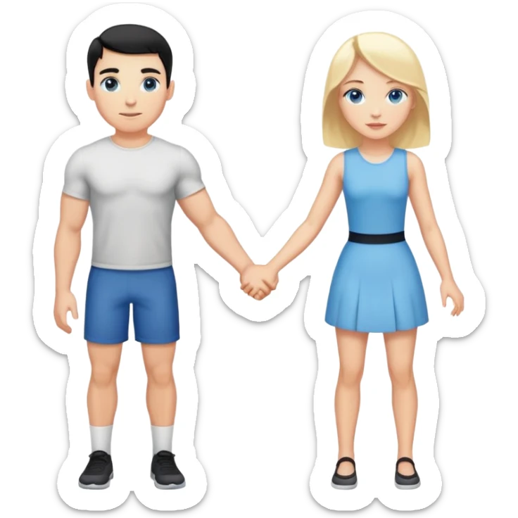 Buff and Tall white man with short black hair and white girl with long blonde hair and blue eyes holding hands sticker