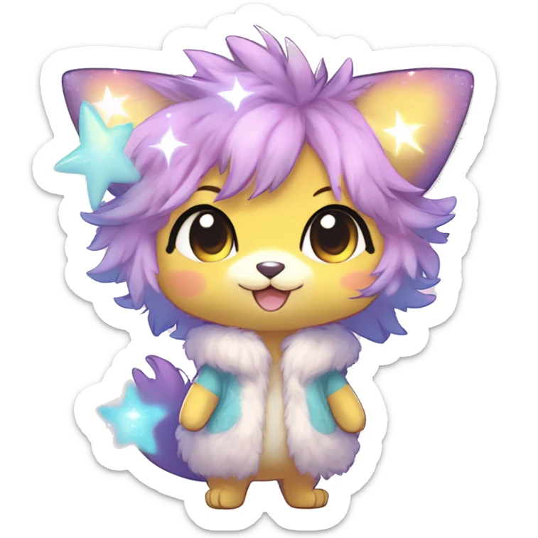 Anthro Cute Gorgeous Petite Shiny Colorful Pastel Glitter Sparkle Stars Anime Chibi Fantasy-Animal-Fakémon-Pokémon-Hybrid Fur Sona Aesthetic Trending Style Full Body sticker