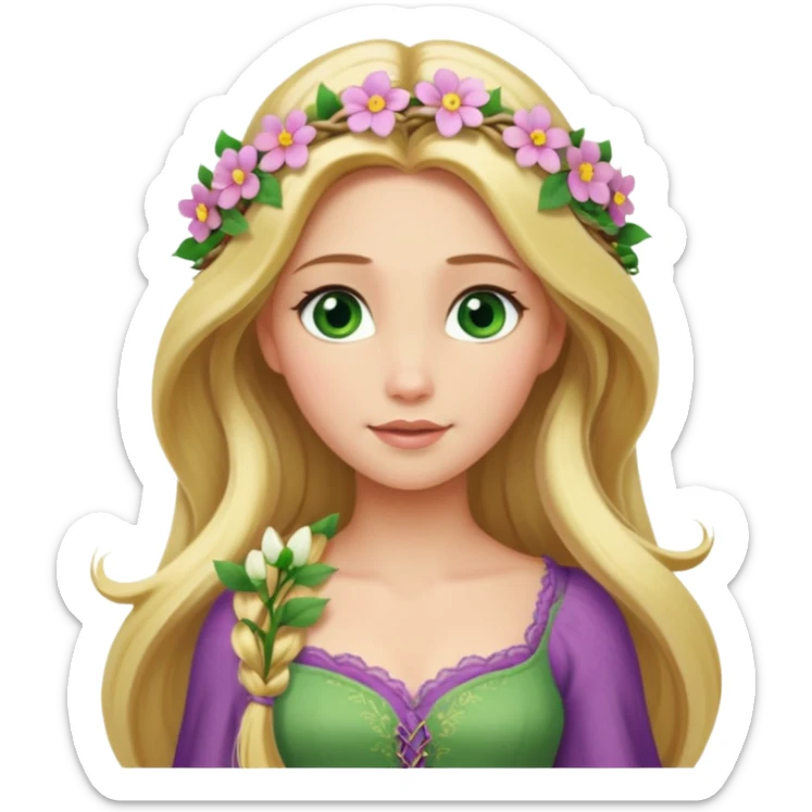 tangled disney rapunzel fair skin green eyes blonde hair flowers sticker