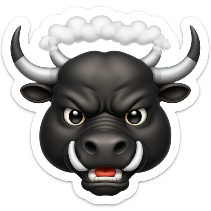 Emoji of an angry black powerful bull with steam coming out of its nose sticker