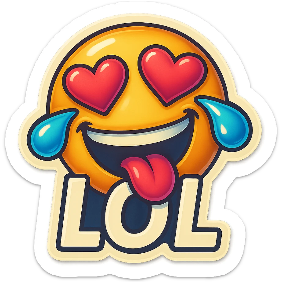 mouth open with tongue out heart shaped eye add the words “ LOL " in White
Laughing crying 😂😂 sticker