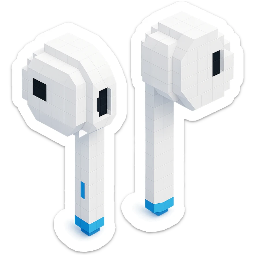 white EarPods headphones with a matte finish, close-up detail sticker