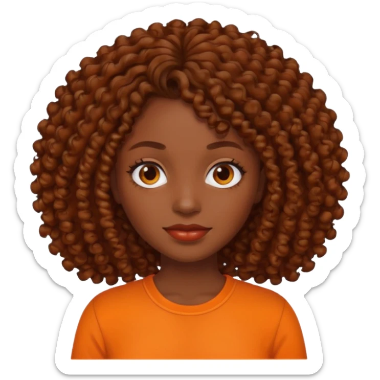 dark skinned woman with curly brown hair and orange shirt sticker