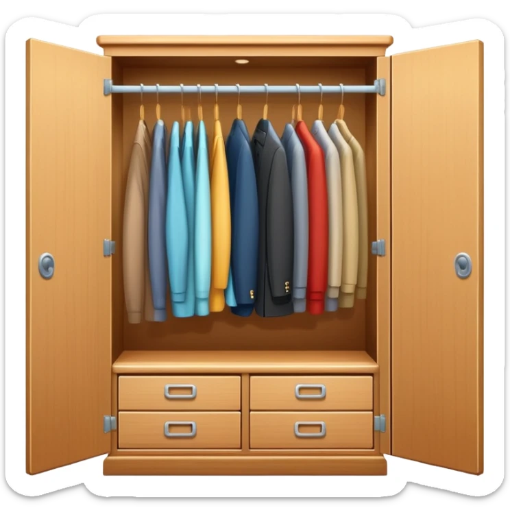 Cute closet or wardrobe with door ajar revealing organized professional clothing on hangers sticker