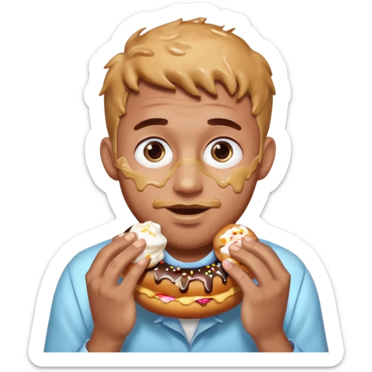 A man messily eating a filled donut, the donut is filled with Boston cream and it’s making a mess everywhere sticker