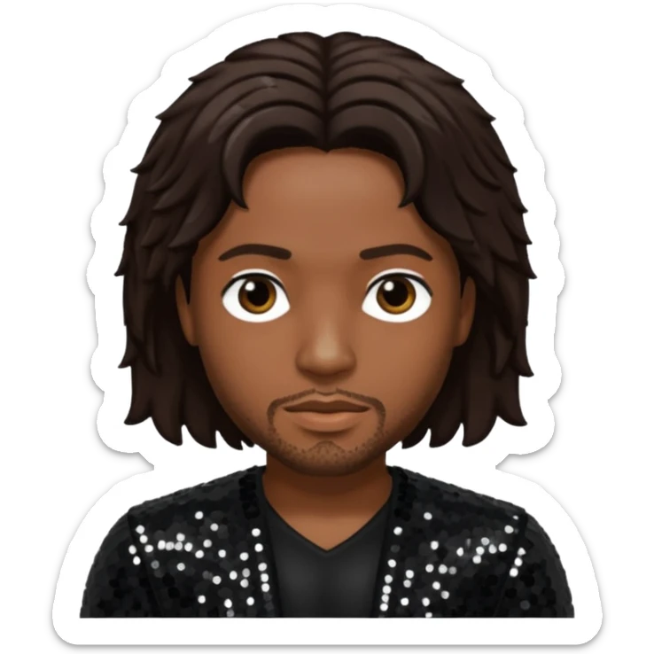 D'Angelo, Neo-Soul Singer (1974-2025) with dark brown hair black sequin outfit sticker