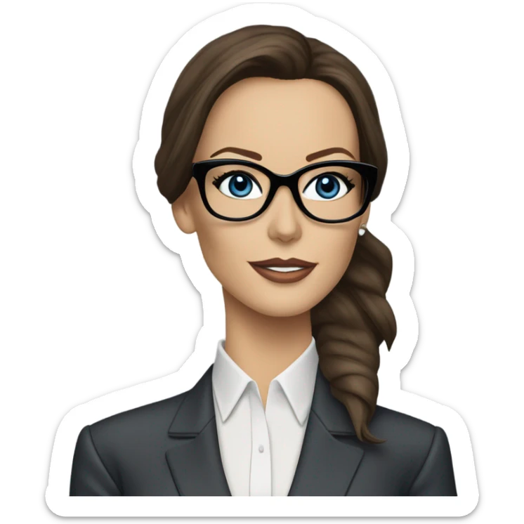  Realistic classy photo Kate Beckinsale blue eyes wearing glasses in a business meeting high fashion  sticker