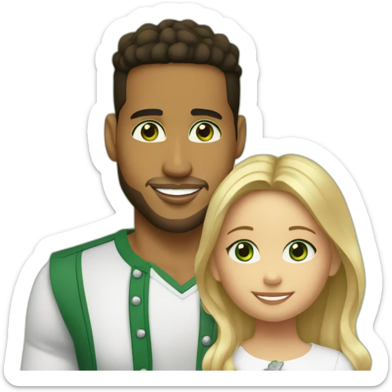 Romeo Santos with blond girl and green eyes and their children sticker