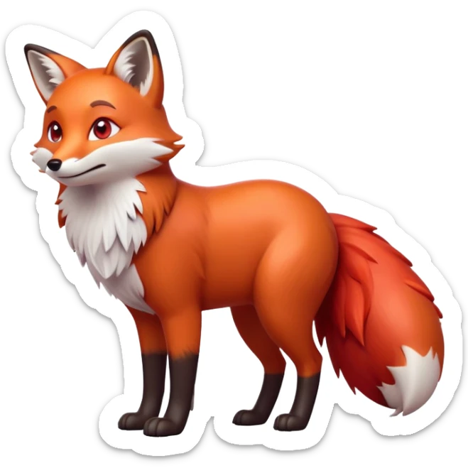 cinematic-noble [fox]-realistic-full-body-standing on all fours-emoji,-tail-tucked-close,-head-tilted-dramatically,-fox-[red]-fur,-simplified-yet-realistic-focused-features,-highly-detailed,-glowing-with-an-almost-sarcastic-glow  expressive eyes sticker
