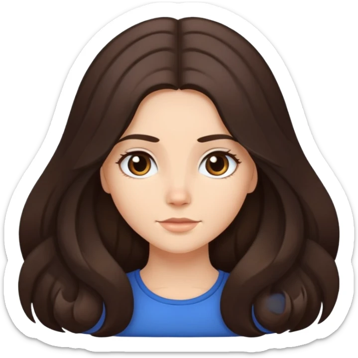 Caucasian girl with long voluminous dark brown hair with middle part, no bangs sticker