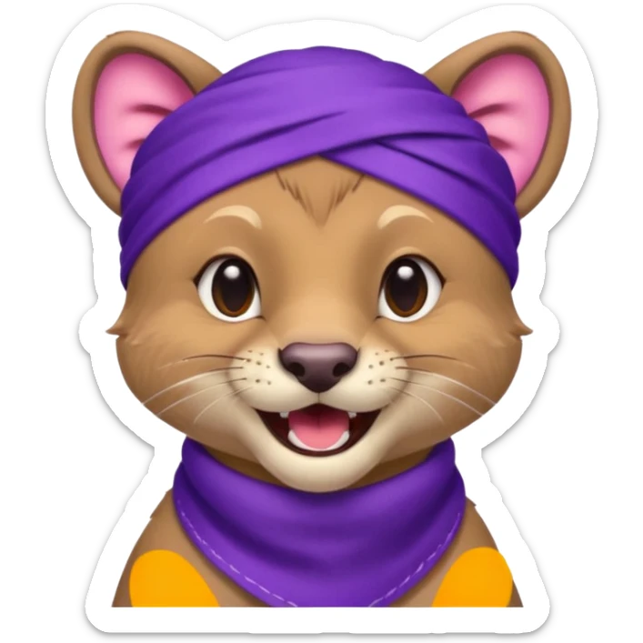 Fossa animal wearing a purple bandana on his forehead from league of legends laughing emoticon sticker