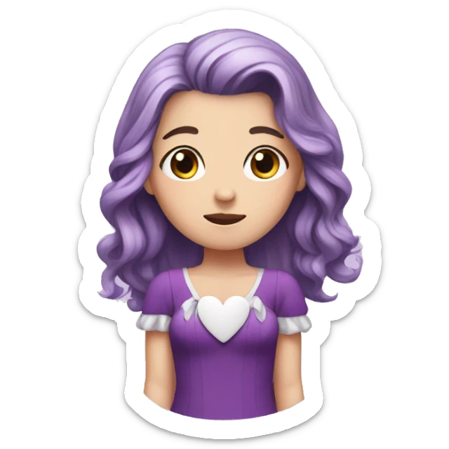 white girl with split black and pink hair, crying, purple dress with white heart on the center. sticker
