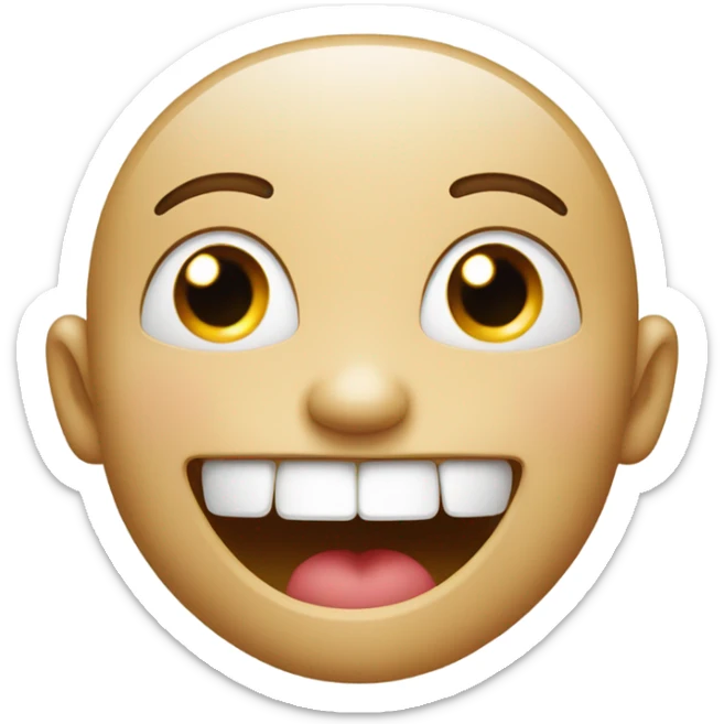 Show me a normal apple emoji with a person smiling teeth showing and fingers hooked into mouth sticker