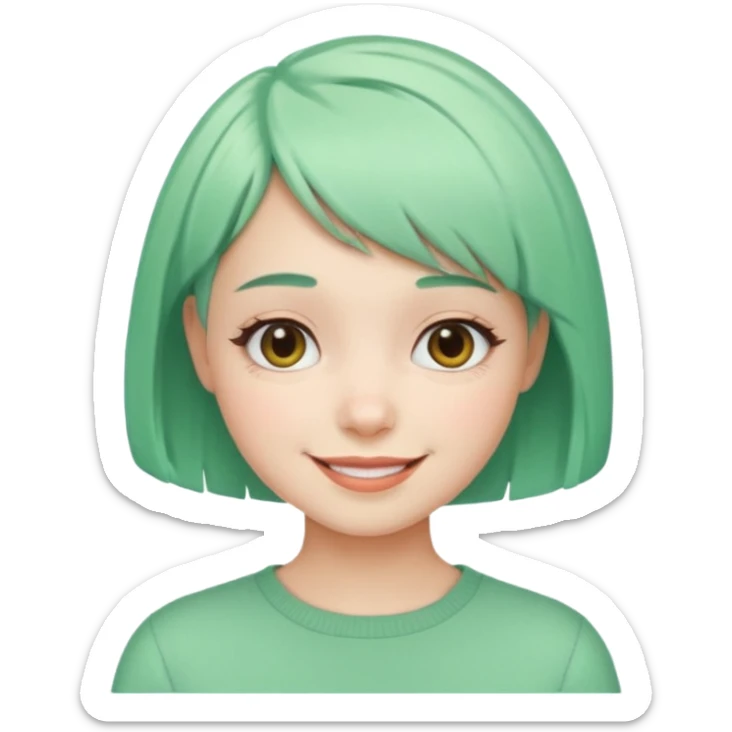 Girl with Mint Bob Cut – short pastel-green hair, cheerful smile. sticker