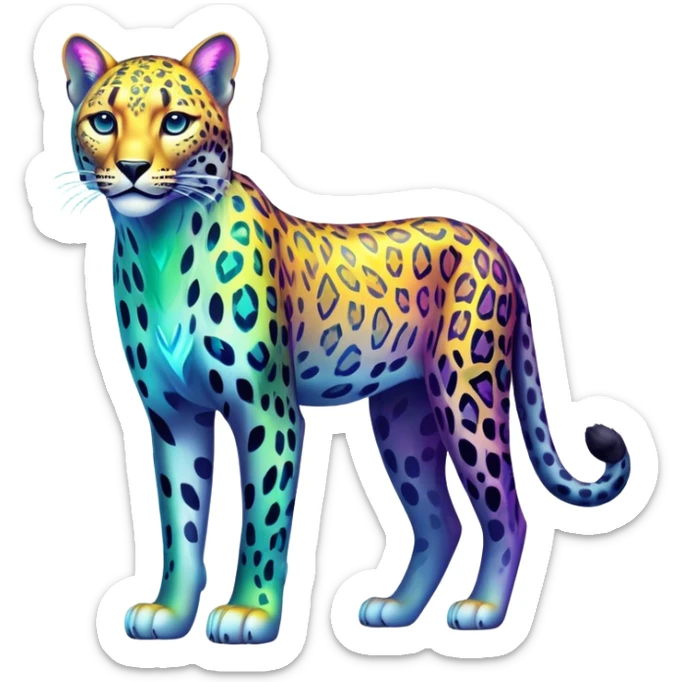Colorful vibrant transparent iridescent luminescent ethereal fantasy-lynx-leopard-animal, full-body sticker