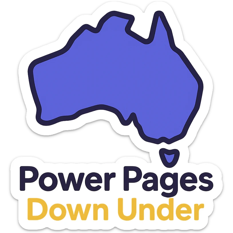 clean modern icon of the map of Australia with no thick border, text 'Power Pages Down Under' below, designed for use on a purple background, main colors #403DAD and vibrant purple, accent #fff7ad, no Power Pages icon, no digital web overlay sticker