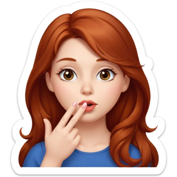 A cute woman, long auburn hair, she's blowing a kiss. sticker