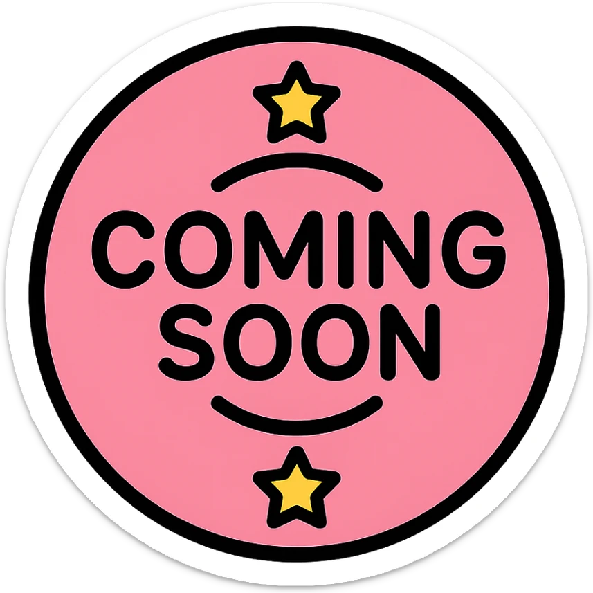 baby pink coming soon stamp, color outline style, circular stamp with stars, clear text sticker