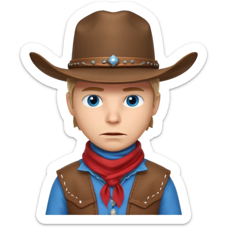 cute outlaw cowboy portrait, head and shoulders only, cowboy hat, bandana covering mouth, intense eyes, western outfit, 3D cartoon, mobile game icon style, clean background, no text, no watermark
 sticker
